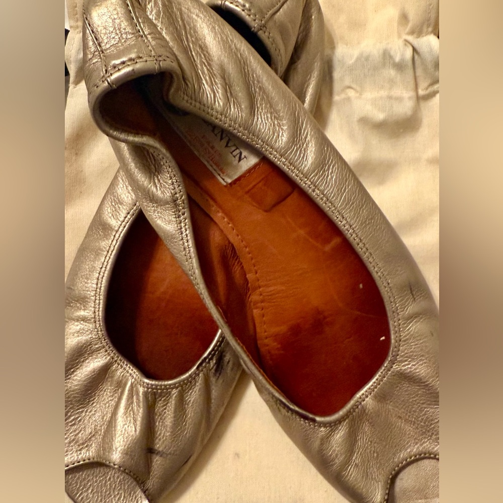 Lanvin Rose Gold Peep Toe Ballet Flats